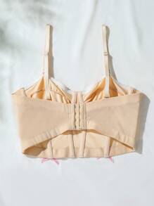 SHEIN Romantic Vintage Apricot Knitted Corset Bralette Top With Bow Detail Medium Stretch Bustier - Apricot - View 2