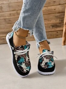 Women's Print Canvas Slip-On Running And Casual Shoes With Breathable Design - Multicolor - View 3