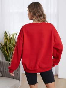 SHEIN EZwear Chinese Dragon Pattern Crew Neck Sweatshirt Graduation,Back To School,Graduation,Teacher For Women,Back To School Pullover Fall Sweatshirt - Red - View 2