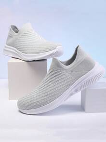 男性時尚透氣輕便休閒運動鞋,配有網狀設計 - 米色 - 查看 3