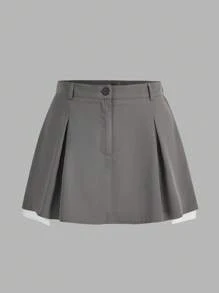 SHEIN EZwear 大尺碼純色百褶裙 - 灰色 - 查看 1