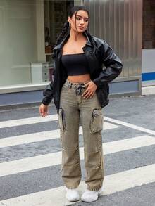 SHEIN ICON 多口袋水洗牛仔褲 - 深色水洗藍 - 查看 6