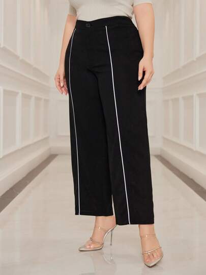 Mulvari Calça De Vestir De Cintura Plus Size Com Hem Colorblock Enrolado