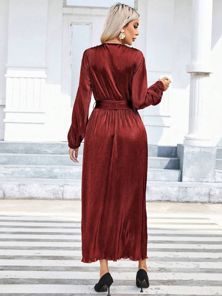 Women's Lantern Sleeve Belted Dress