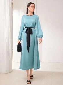 Seusyu Abito da donna in stile arabo con maniche lunghe a lanterna - Blu verde acqua - Visualizzare 3