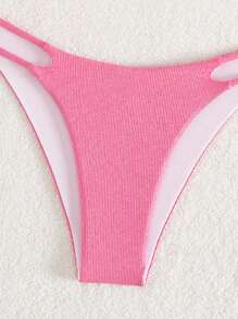 SHEIN Swim Women's High Neck Ribbed Bikini Set Summer Beach - Hot Pink - View 8