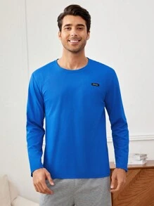 Men'S Round Neck Long Sleeve Homewear Top - Blue - View 3