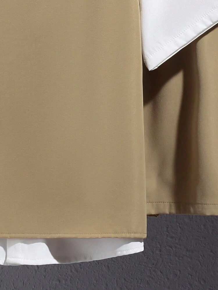 Tween Boys' Casual Korean Style Vest With Crewneck, Loose Fit Pants And Short Sleeve Shirt With Notched Collar, Woven Fabric 3pcs/Set