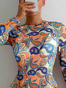 SHEIN Swim Của phụ nữ Paisley In Lưới Váy Cover Up - Nhiều màu - Xem 3