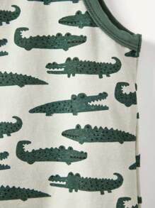 Cozy Pixies Baby Boy Cartoon Crocodile Pattern Tank Tops With Color Block Round Neck, 3pcs/Set