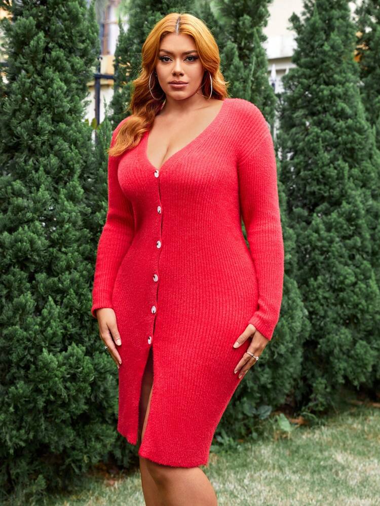 Plus Size Button Up Long Sleeve Cardigan Sweater