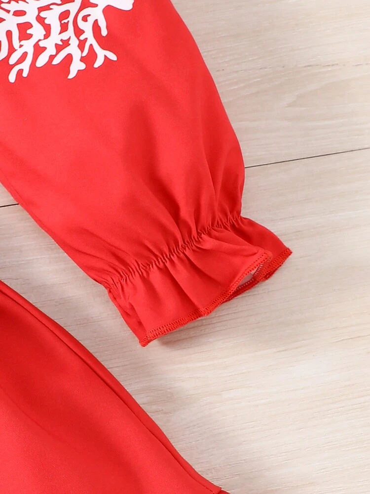 Tween Girls' Coral Printed Off-Shoulder Top And Skirt Set