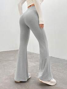 SHEIN EZwear Solid Color High-Waisted Flared Pants - Grey - View 2