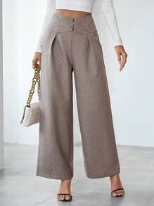SHEIN Clasi 女款寬腿褲 - 卡其色 - 查看 1