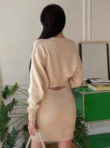 DAZY Vestido Suéter De Hombro Caído Y Color Sólido Para Mujer