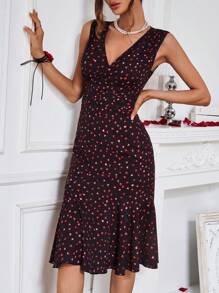 SHEIN Clasi 女性無袖愛心印花裙 - 黑色 - 查看 7