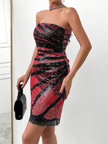 EURMUSE Ladies' Sparkly Strapless Dress - Multicolor - View 4