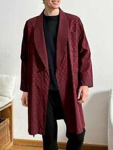 RueChic Bata De Manga Larga Con Cuello De Solapa Para Hombre - Burdeos - Ver 5