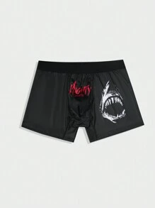 男士字母和鯊魚印花短褲 - 黑色 - 查看 3