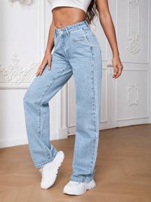 SHEIN Tall Ladies' Straight Leg Jeans - Light Wash - View 3