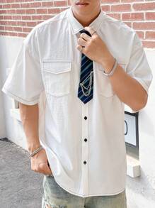 Manfinity Roghcode Nam Ngắn tay Áo sơ mi Với Nút lên Khép kín Và Flap túi , Buộc Cần thiết - trắng - Xem 4