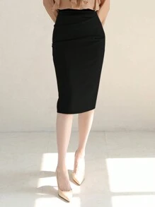 DAZY 女式高腰紧身裙、铅笔裙 - 黑色 - 查看 1