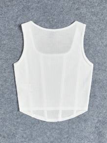 SHEIN 少女編織網紋修邊運動休閒背心 - 白色 - 查看 2