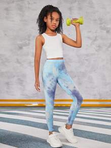 SHEIN Tween Girls' Tie-Dye Leggings - Blue - View 3