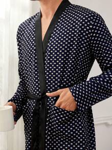 Men'S Double Pocket Polka Dot Printed Bathrobe For Home