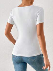 SHEIN Frenchy 方領條紋針織T恤 - 白色 - 查看 2