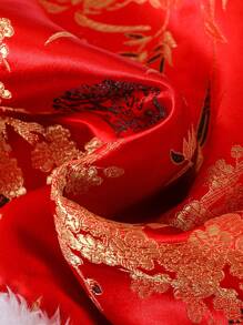 SHEIN Baby Boys' Chinese Style Round Neck Fleece Sweatshirt, Long Pants And Vest Set