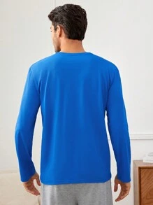 Men'S Round Neck Long Sleeve Homewear Top - Blue - View 2