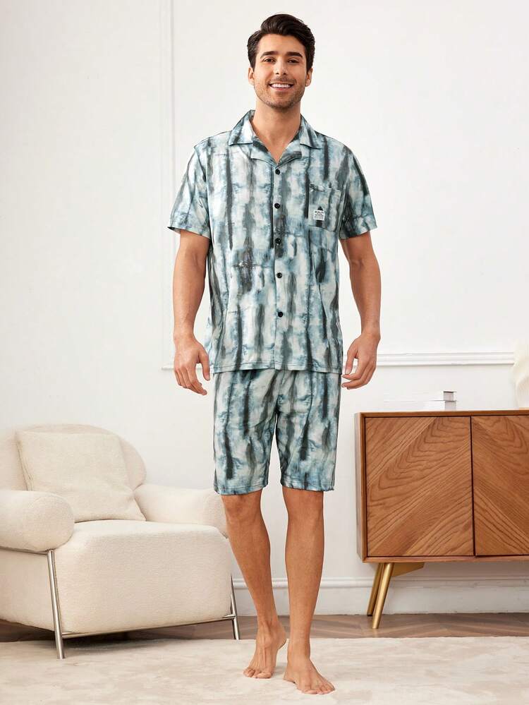 Men'S Tie-Dye Short Sleeve & Shorts Homewear Set
