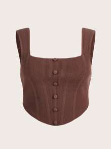 ROMWE PUNK Plus Size Knit Button Decorated Sleeveless Top - Brown - View 1