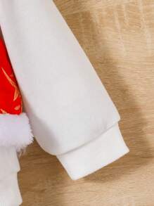 SHEIN Baby Boys' Chinese Style Round Neck Fleece Sweatshirt, Long Pants And Vest Set