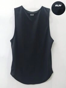 Manfinity Fitness 男士字母印花運動背心 - 黑色 - 查看 5