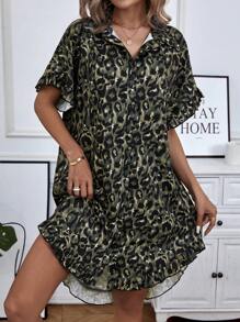 SHEIN LUNE Leopard Print Shirt Dress - Multicolor - View 3