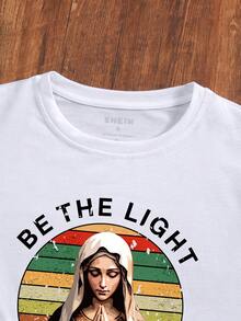 SHEIN EZwear Letter Graphic Short Sleeve Tees - White - View 5