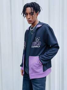 ROMWE MEN Street Life Men's Letter Print Hooded Sweatshirt - Multicolor - View 4