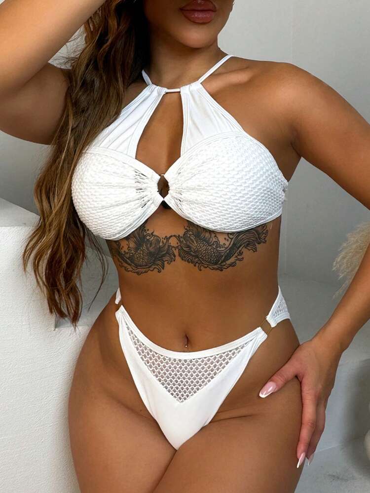 Women'S Hollow Out Halter Neck Bikini Set Summer