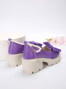 女士时尚百搭厚底坡跟凉鞋，休闲户外装，大码，适合搭配连衣裙，青少年风格，夏季海滩/度假，一脚蹬，防滑，舒适，纯色 PU 凉鞋 - 紫色 - 查看 3