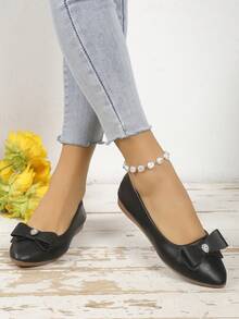 New Arrival Comfortable Flat Shoes With Low Vamp And Round Toe, Soft Wind Style For Women - Black - View 4