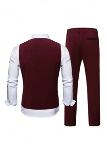 Manfinity Mode Men'S Suit Set - Burgundy - View 4