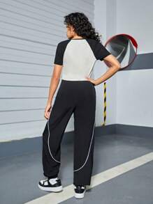 少女肖像印花衛衣和拼接口袋褲 2入組 - 黑色 - 查看 9