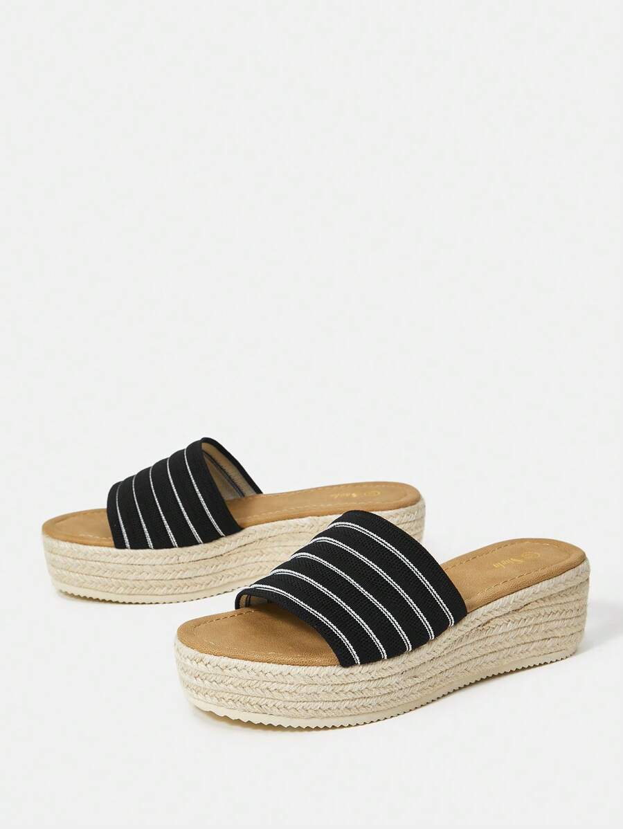 Styleloop Women's Wedge Heel Thick Sole Sandals - Black and White - View 1