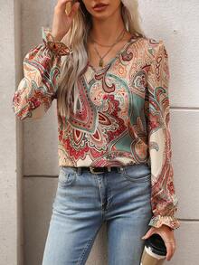 SHEIN LUNE Quý cô Trở lại Dây đeo Paisley In Áo sơ mi - Nhiều màu - Xem 3