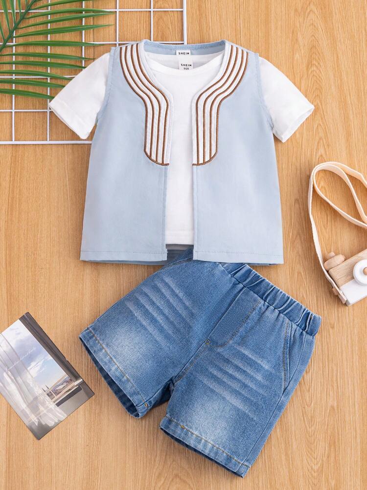 3pcs Baby Boys Spring/Summer Ramadan Style Denim Set
