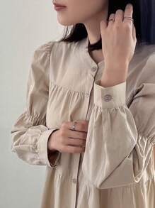 FRIFUL Women's Lotus Leaf Sleeve Babydoll Dress - Khaki - View 6