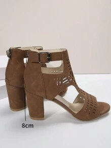 Women's Thick Heel Hollow-Out Open Toe Fashionable Platform 8cm High Heel Sandals, Suitable For Office, Party, Travel, Holiday, All Seasons, Brown
