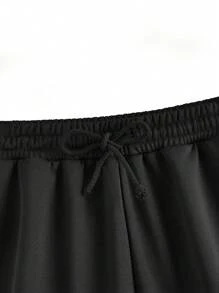 SHEIN Quần short thường ngày màu trơn rộng rãi của nghệ sĩ mùa hè, dành cho ngày lễ, kỳ nghỉ - màu đen - Xem 3